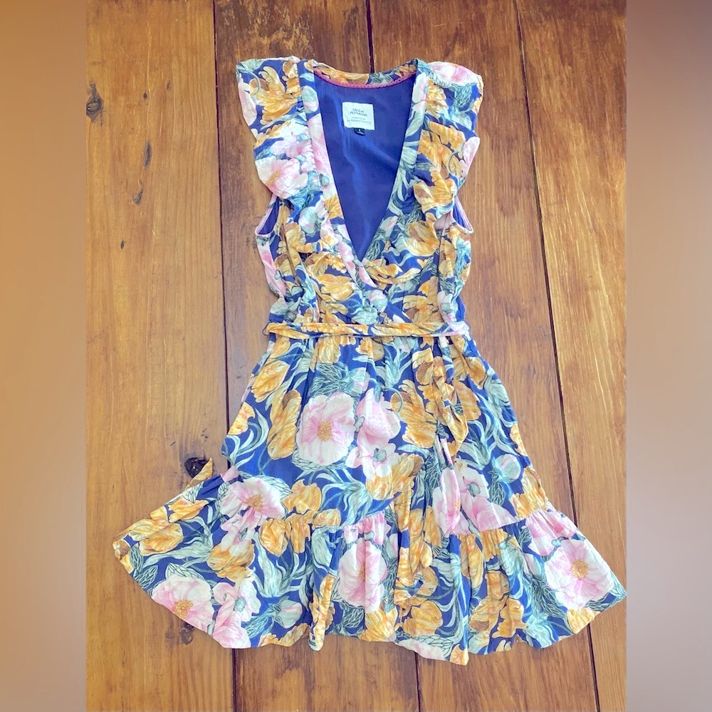 Anthropologie Cecilia Pettersson Wrap Mini Dress size small floral tropical - Picture 4 of 13